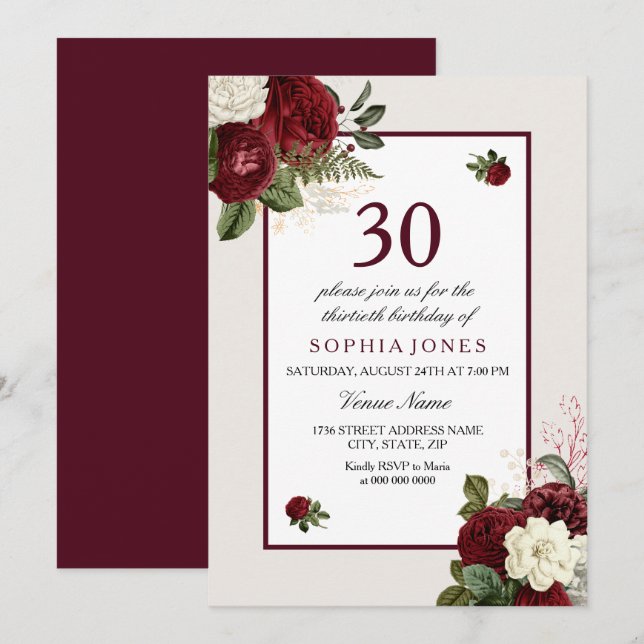 Invitation Elégante fête florale de Bourgogne 30e anniversair (Devant / Derrière)