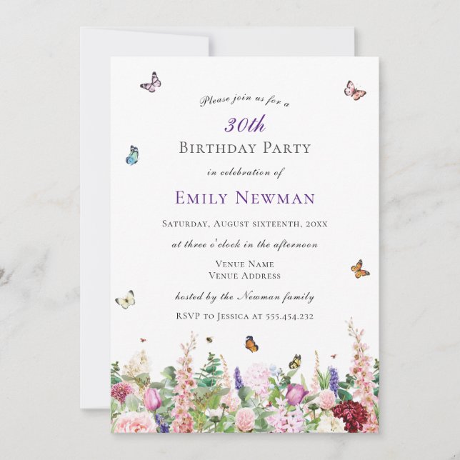 Invitation Elégante fête florale du 30e anniversaire (Devant)