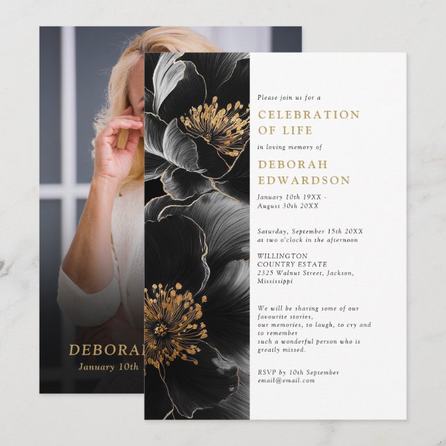 Invitation Élégante Fête Florale Moderne De La Vie Photo (Devant / Derrière)