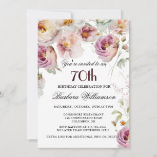 Invitation Elégante fête florale peinte 70e anniversaire