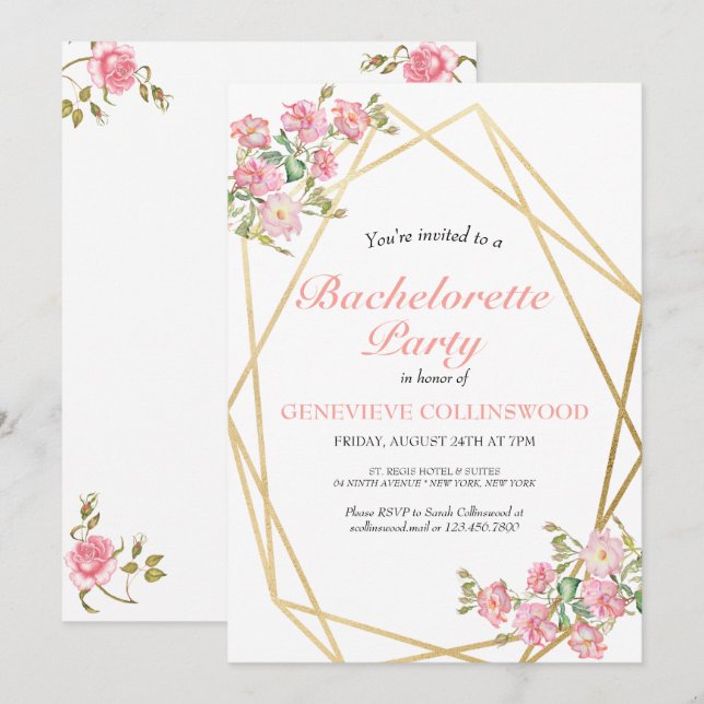 Invitation Élégante fête florale rose (Devant / Derrière)