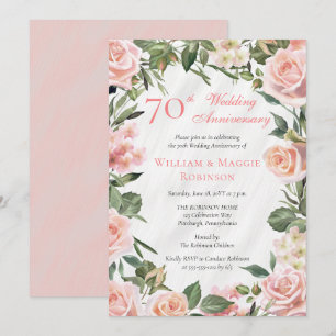 Invitation Élégante fête florale rose 70ème Mariage