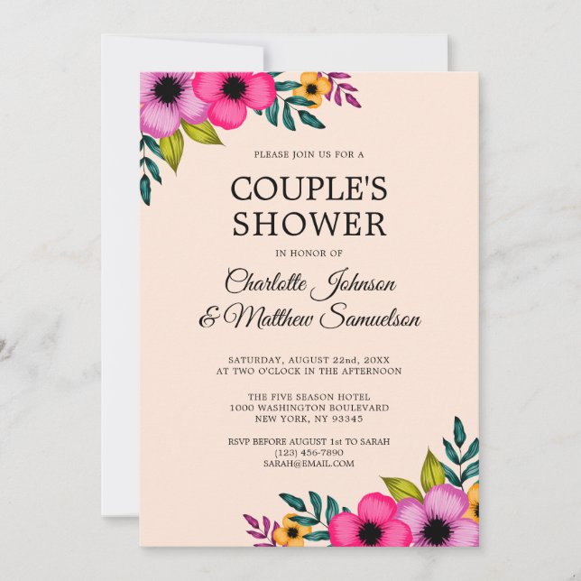 Invitation Élégante Fête Florale Rose-Blanc Moderne (Devant)