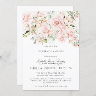 Invitation Élégante fête florale rose de la vie funéraire