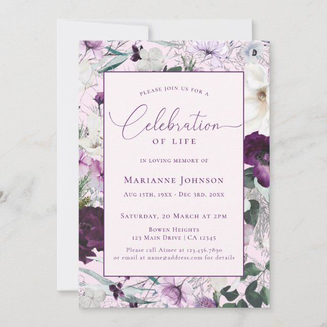 Invitation Élégante fête florale rose de Mémorial (Devant)