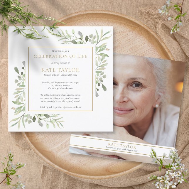 Invitation Elégante fête funéraire de la vie Carré photo (Elegant Funeral Celebration of Life Photo Square Invitation)