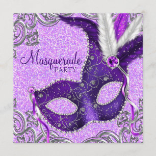 Invitation Élégante fête mascarade violette et rose