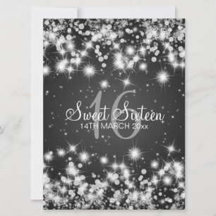 Invitation Élégante fête Sweet sixteen Hiver Étincelle Noire