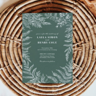 Invitation Élégante feuille de fougère botanique vert sauge m