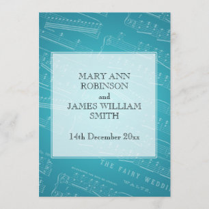 Invitation Élégante feuille de mariage Musique Bleu