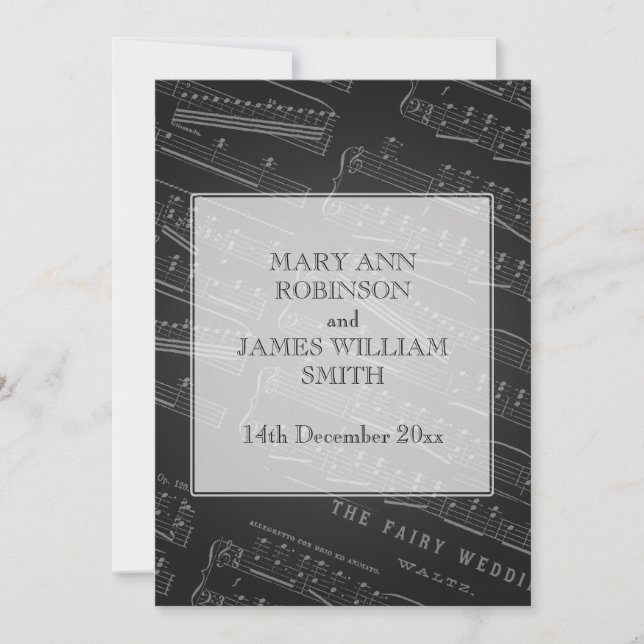 Invitation Élégante feuille de mariage Musique noire (Devant)