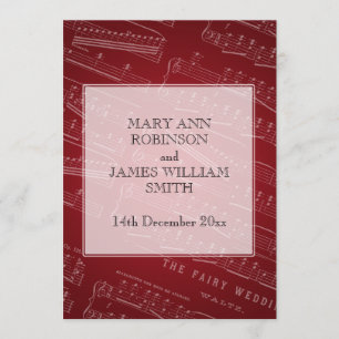 Invitation Élégante feuille de mariage Musique rouge