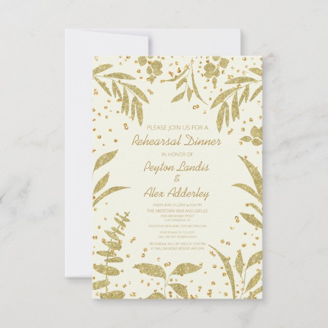Invitation Élégante Feuille de Parties scintillant Mariage (Devant)