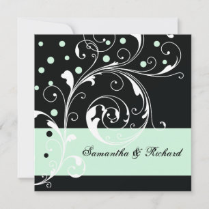 Invitation Élégante feuille de rouleau floral noir, mariage m