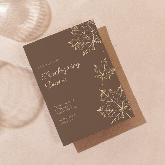 Invitation Elégante feuille d'or officielle Thanksgiving Invi (Créateur téléchargé)