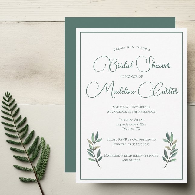 Invitation Elégante Feuille Eucalyptus Vert Fête des mariées  (Créateur téléchargé)