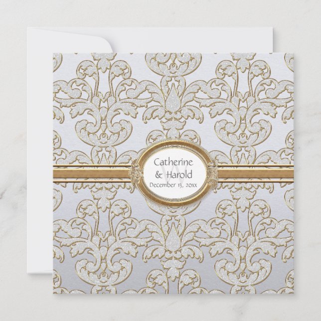 Invitation Elégante feuille florale Damask Baroque Gold Swirl (Devant)