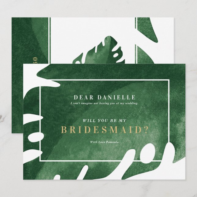 Invitation Élégante feuille verte simple (Devant / Derrière)