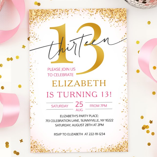 Invitation Elégante fille 13e anniversaire (Créateur téléchargé)