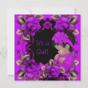 Invitation Élégante fille Baby shower violet rose rose Fleurs