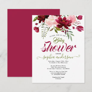 Invitation Élégante fille de baby shower floral botanique de