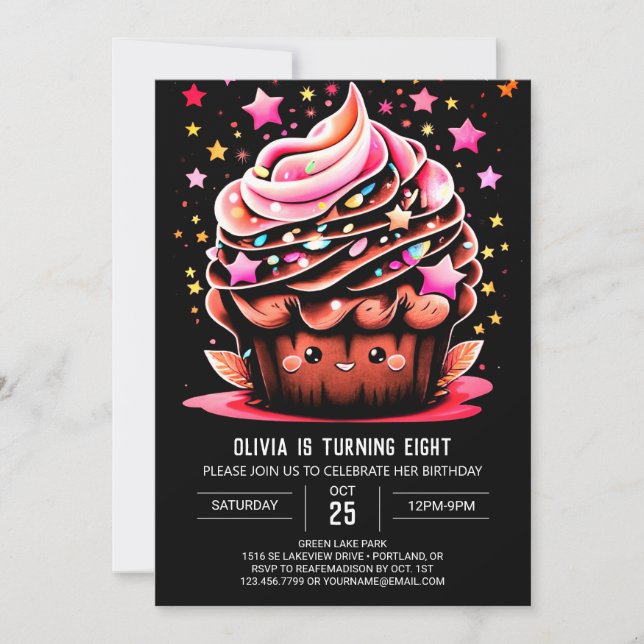 Invitation Elégante fille de gâteau numérique à l'anniversair (Devant)