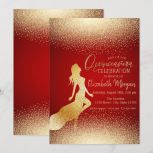 Invitation Elégante fille d'or Silhouette, Confetti Quinceañe