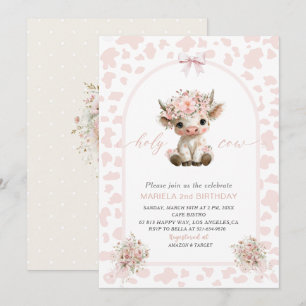 Invitation Élégante fille vache sacrée 2ème anniversaire aqua