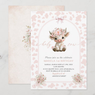 Invitation Élégante fille vache sacrée un 1er anniversaire aq