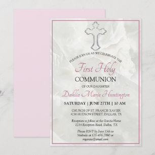 Invitation Élégante Filles rose Marbre Première Sainte Commun