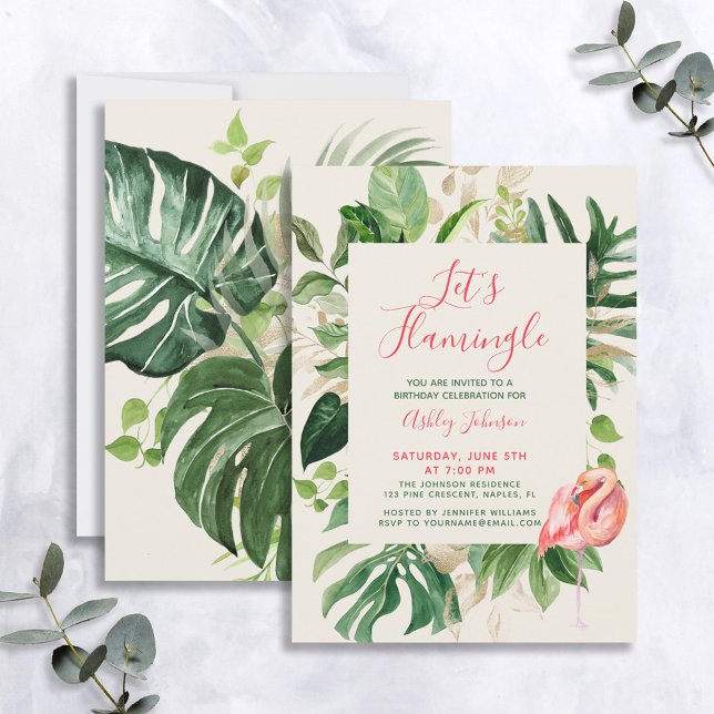 Invitation Élégante Flamingle Tropical Birthday Party (Créateur téléchargé)