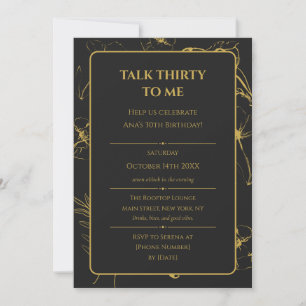 Invitation Élégante Fleur de Fine Art Or/Noir 30e Anniversair
