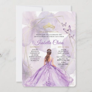 Invitation Élégante Fleur de Lavande Quinceañera Or Rond