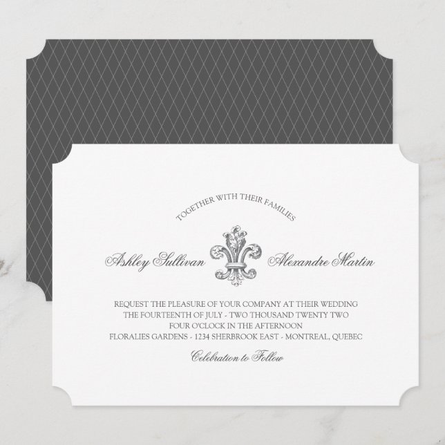 Invitation Elégante Fleur de Lis Mariage 3 (Devant / Derrière)