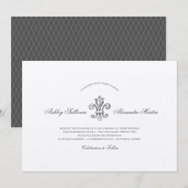 Invitation Elégante Fleur de Lis Mariage avec RSVP (Devant / Derrière)
