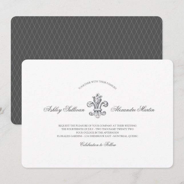 Invitation Elégante Fleur de Lis Mariage Combo 2 (Devant / Derrière)