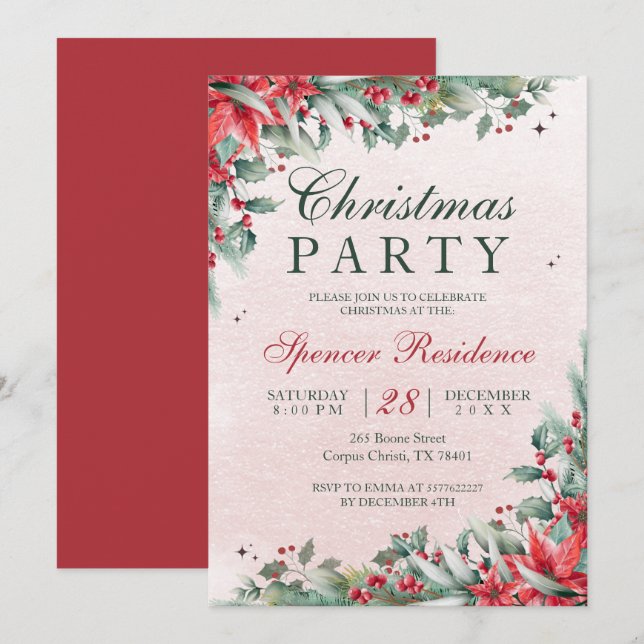 Invitation Elégante fleur de noël de mistletoe (Devant / Derrière)