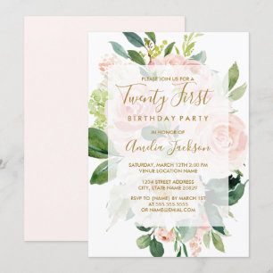 Invitation Élégante Fleur de Peach rose 21ème anniversaire