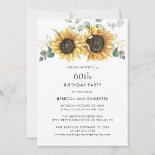 Invitation Elégante Fleur de Soleil Florale 60e fête d'annive