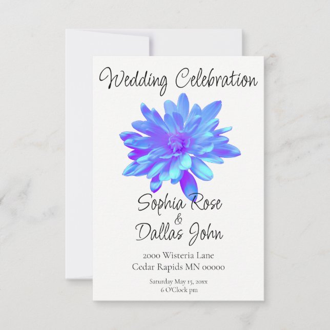 Invitation Élégante fleur florale violette bleu (Devant)