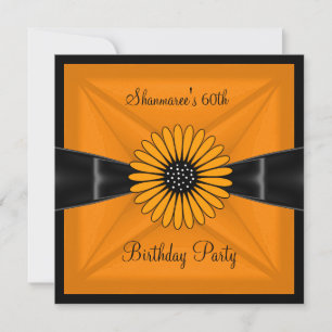 Invitation Elégante Fleur Jaune Noire 60e fête d'anniversaire