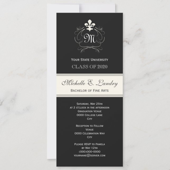 Invitation Élégante fleur noire de Lis Diplôme officiel (Devant)