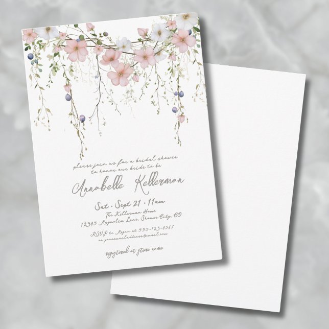 Invitation Elégante Fleur sauvage botanique Fête des mariées  (Elegant Botanical Wildflower Floral Bridal Shower Invitation)