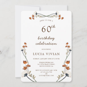 Invitation Élégante Fleur sauvage royale 60 fête d'anniversai