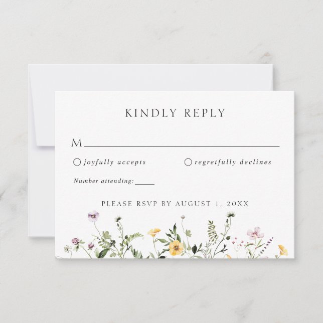 Invitation Élégante Fleur sauvage verte Mariage RSVP Réponse (Devant)