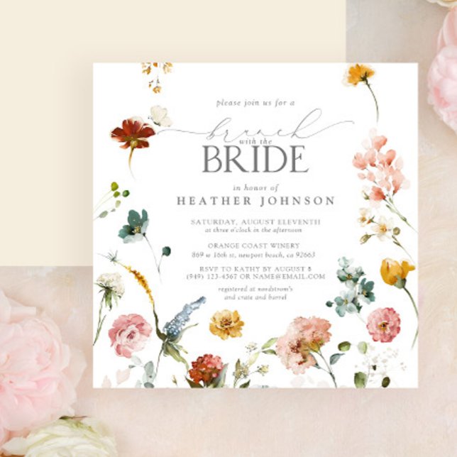 Invitation Elégante Fleurs de Jardin Aquarelle Brunch nuptial (Créateur téléchargé)