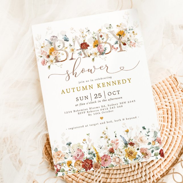 Invitation Elégante Fleurs de Jardin Baby shower neutre genre (Créateur téléchargé)