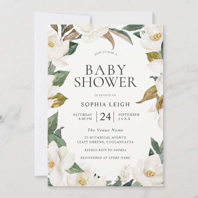 Invitation Elégante Fleurs d'or blanc garçon ou Baby shower f (Devant)