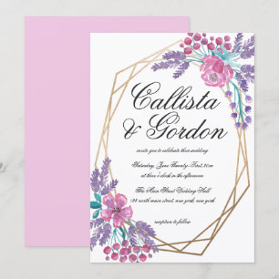 Invitation Elégante Fleurs Gold Terrarium Aquarelle Mariage