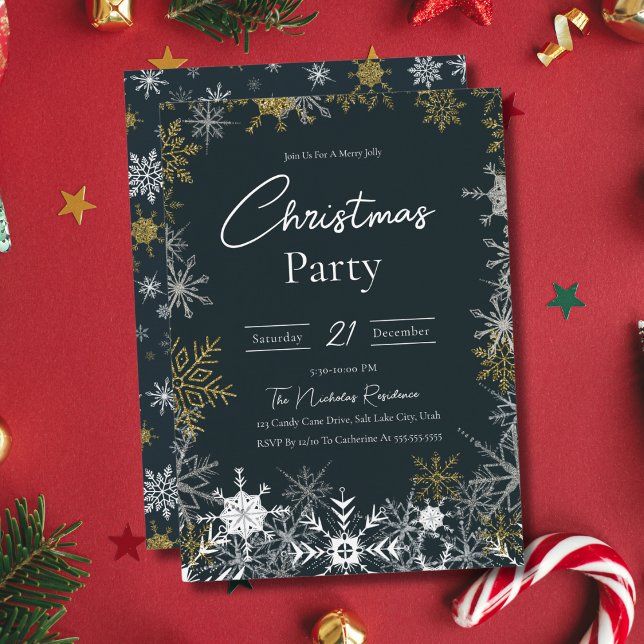 Invitation Élégante Flocon de neige moderne Fête de Noël de l (Créateur téléchargé)